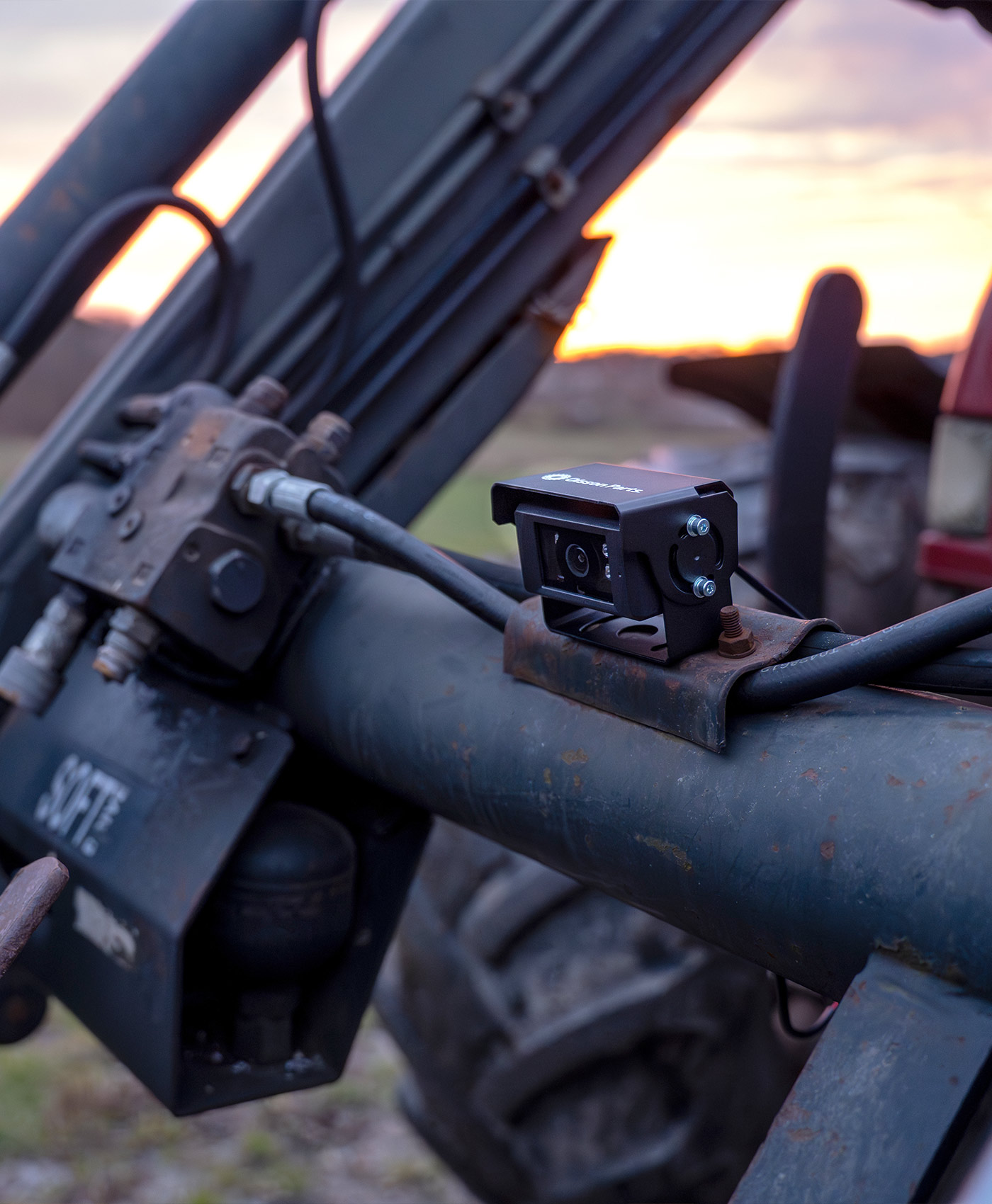 A reversing camera mounted on a tractor.